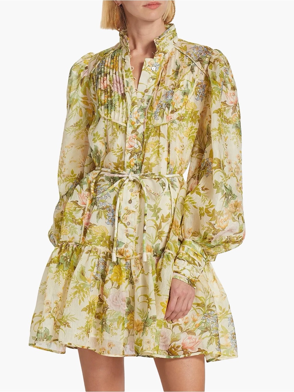 Alemais Floral Mini Dress in Green and Cream